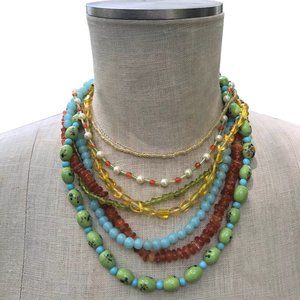 Vintage 7 Strand Multi Color Bead Necklace